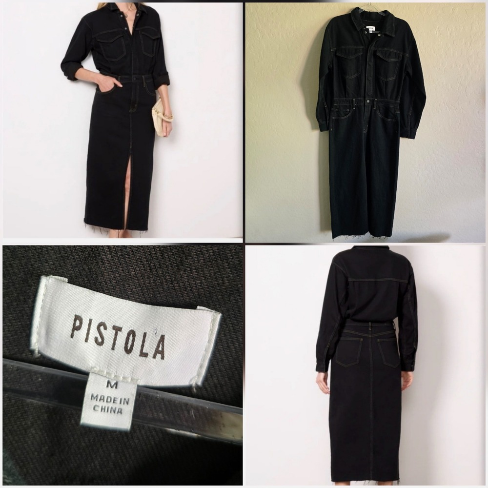 Pistola Amira Denim Midi Dress Black Noir Size Medium